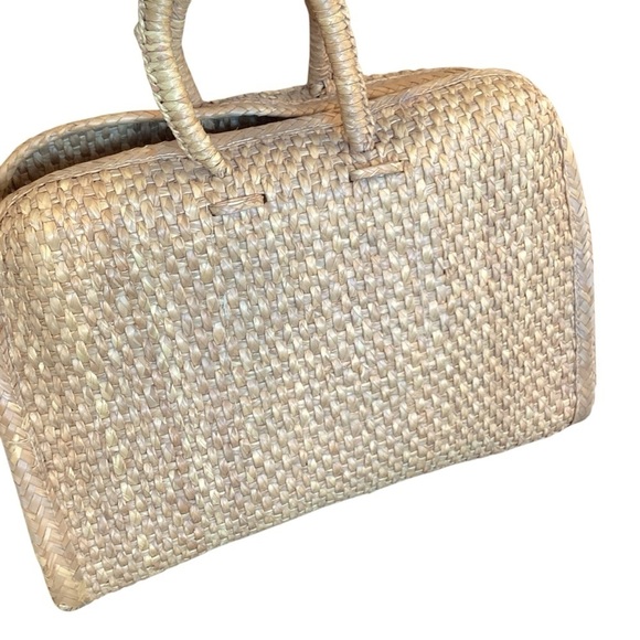 Vintage Large Wicker Satchel Briefcase Tote, Light Tan - Picture 5 of 15